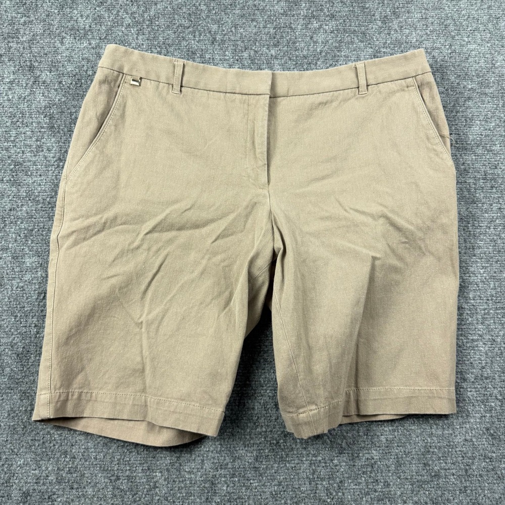White House Black Market Bermuda Shorts Womens 14 Tan Khaki Stretch Casual